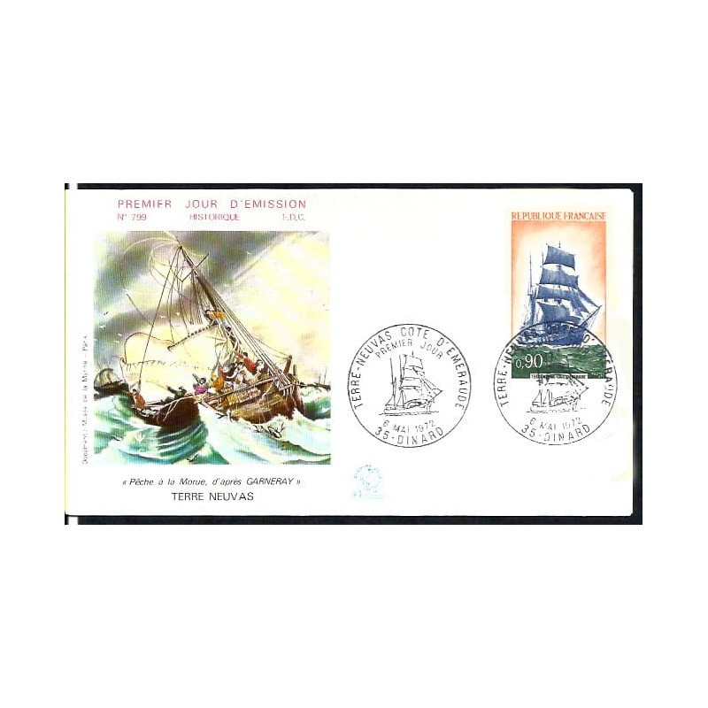 Francja 1972, Okręt, żaglowiec Cote d'Emeraude. FDC