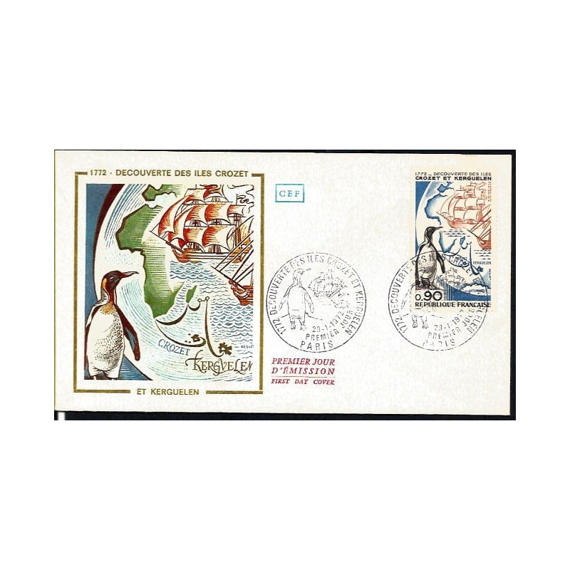 Francja 1972, Polarnictwo pingwiny, W-y Kerguelena. FDC