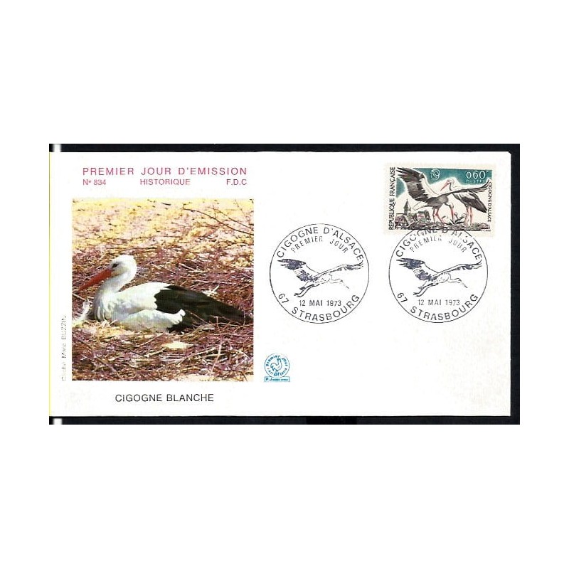 Francja 1973, Ptaki: bocian. FDC