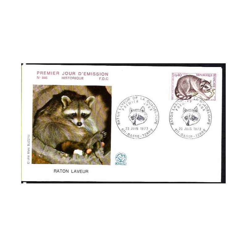 Francja 1973, Ssaki: szop pracz. FDC