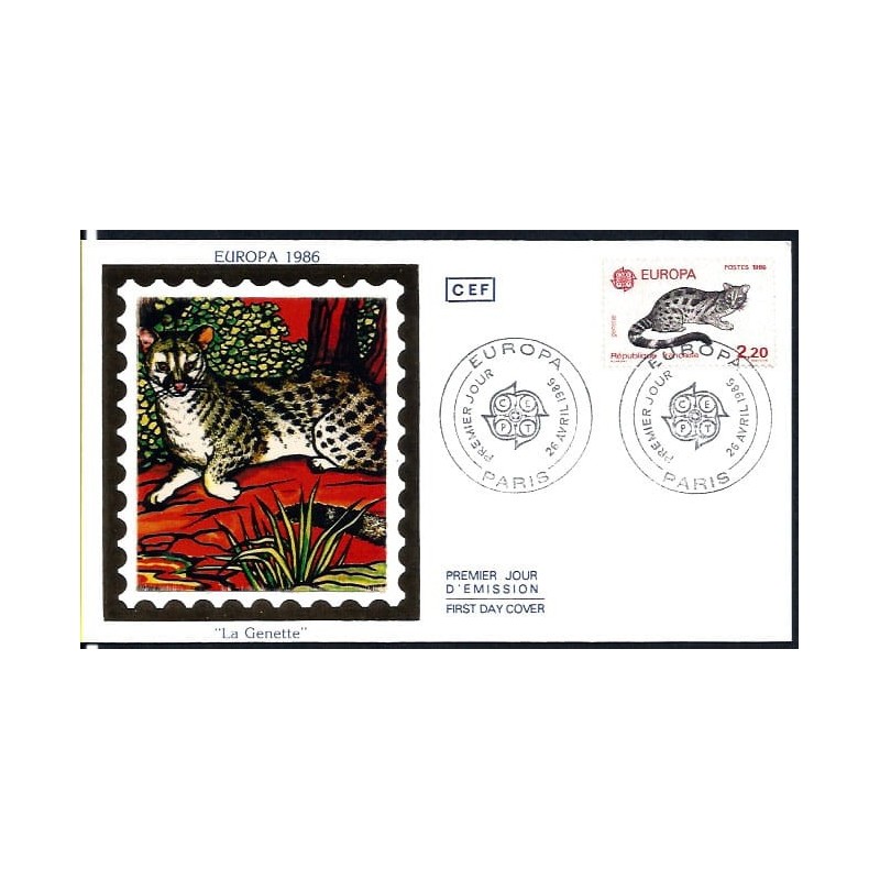 Francja 1986, Ssaki: kot żeneta. EUROPA CEPT. FDC