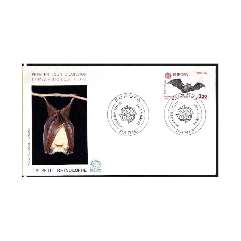 Francja 1986, Ssaki: nietoperz, nietoperze. EUROPA CEPT. FDC