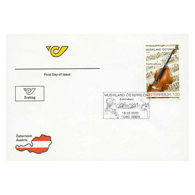 Austria 2020, Muzyka, kontrabas. FDC