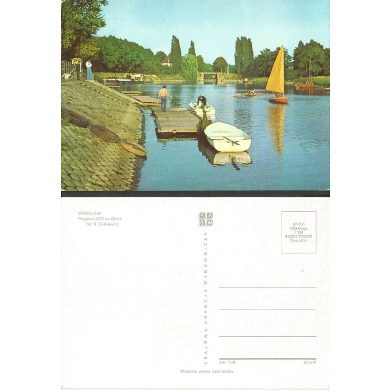 Wrocław, przystań AZS, żaglówki, 1977. Bez obiegu