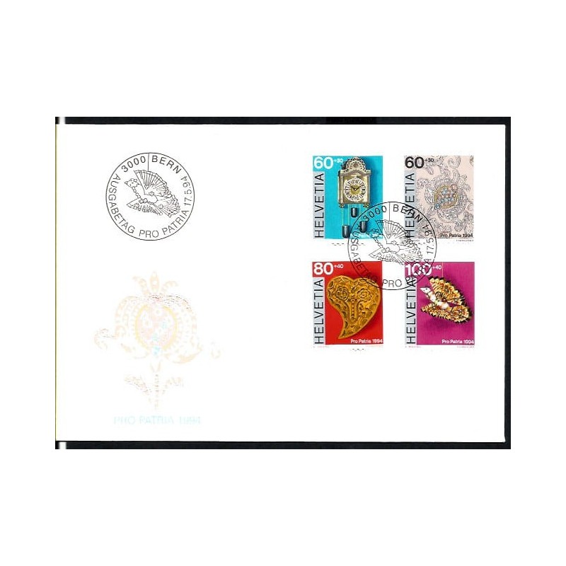 Szwajcaria 1994, Rękodzieło, zegar. Pro Patria. FDC