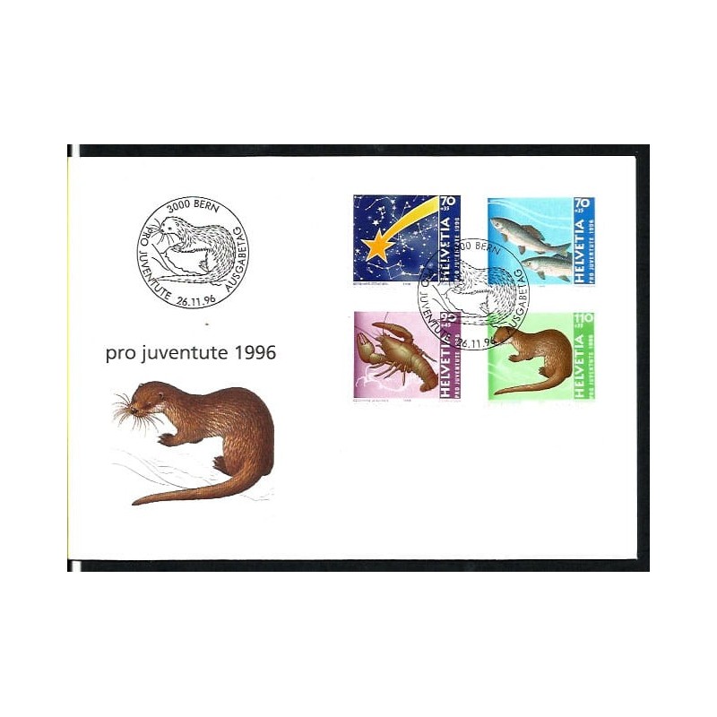 Szwajcaria 1996, Fauna, ryby, ssaki. Boże Narodzenie. Pro Juventute. FDC