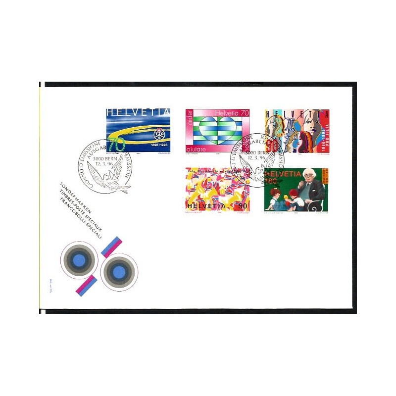 Szwajcaria 1996, Motoryzacja, psychologia, muzyka, dzieci. FDC