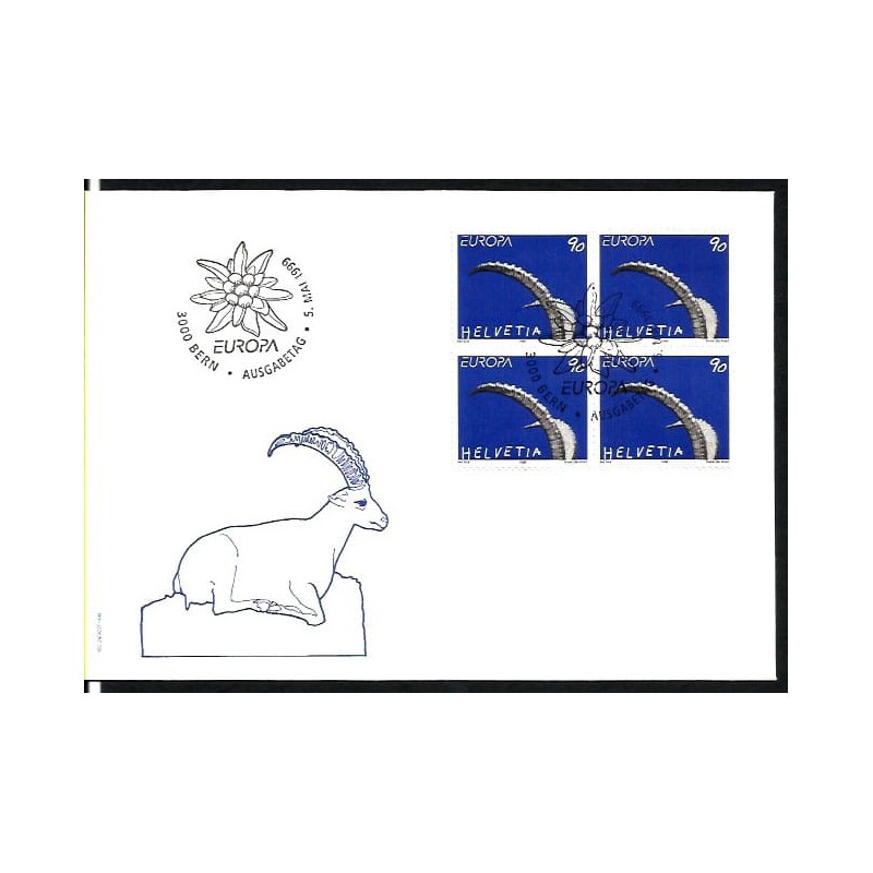 Szwajcaria 1999, EUROPA CEPT: koziorożec, parki narodowe. FDC