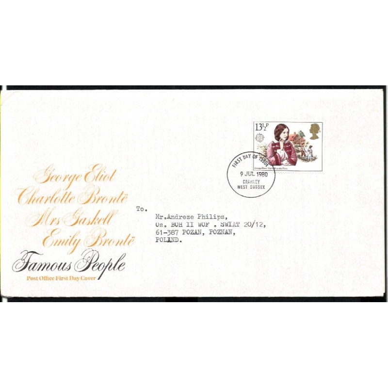 Wielka Brytania 1980, EUROPA CEPT: pisarka G. Eliot. FDC