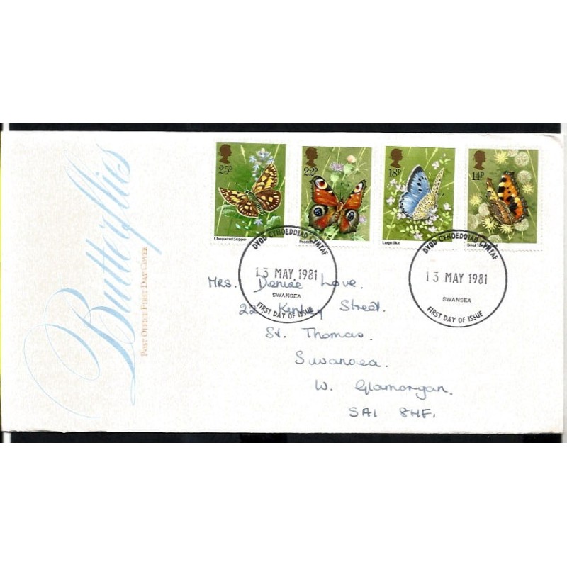 Wielka Brytania 1982, Motyle. FDC