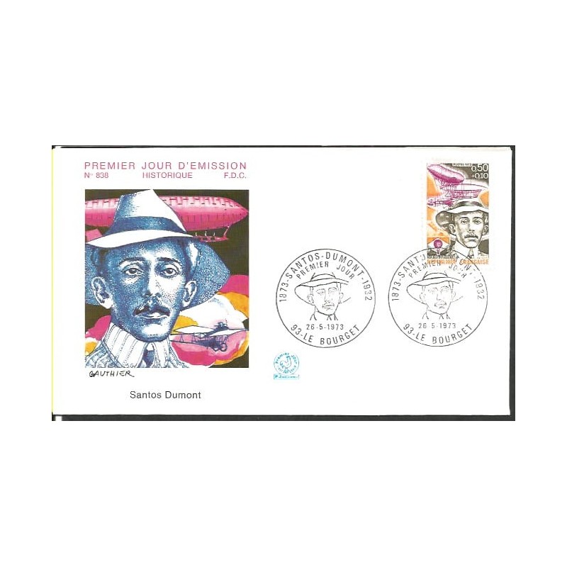 Francja 1973, S. Dumont, lotnictwo. FDC