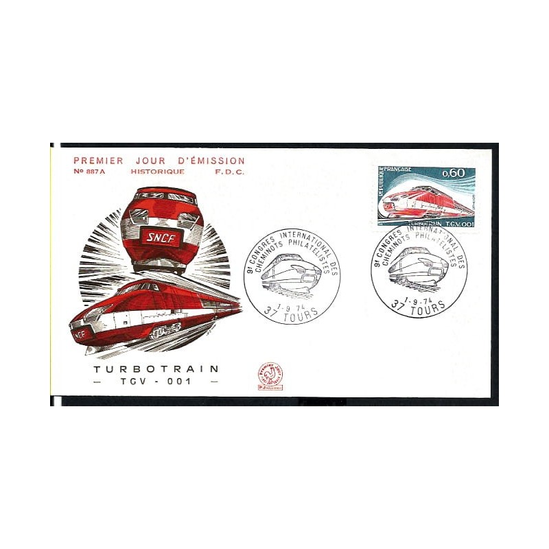 Francja 1974, Kolej, pociąg TGV. FDC