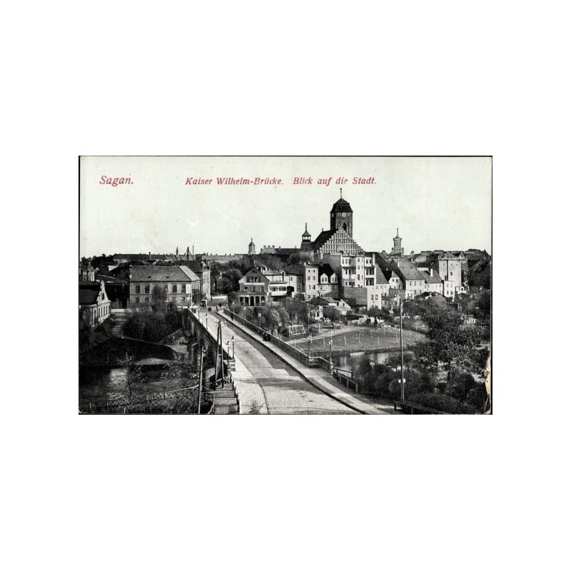 Żagań, widok, most, obieg 1915