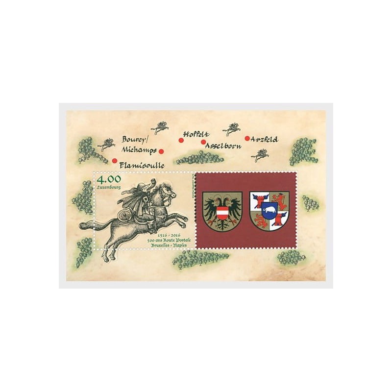 Luksemburg 2016, Poczta, mapa, szlak Bruksela Neapol **