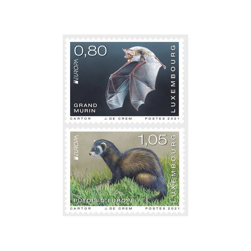 Luksemburg 2021, EUROPA CEPT: fauna, nietoperz, tchórz **