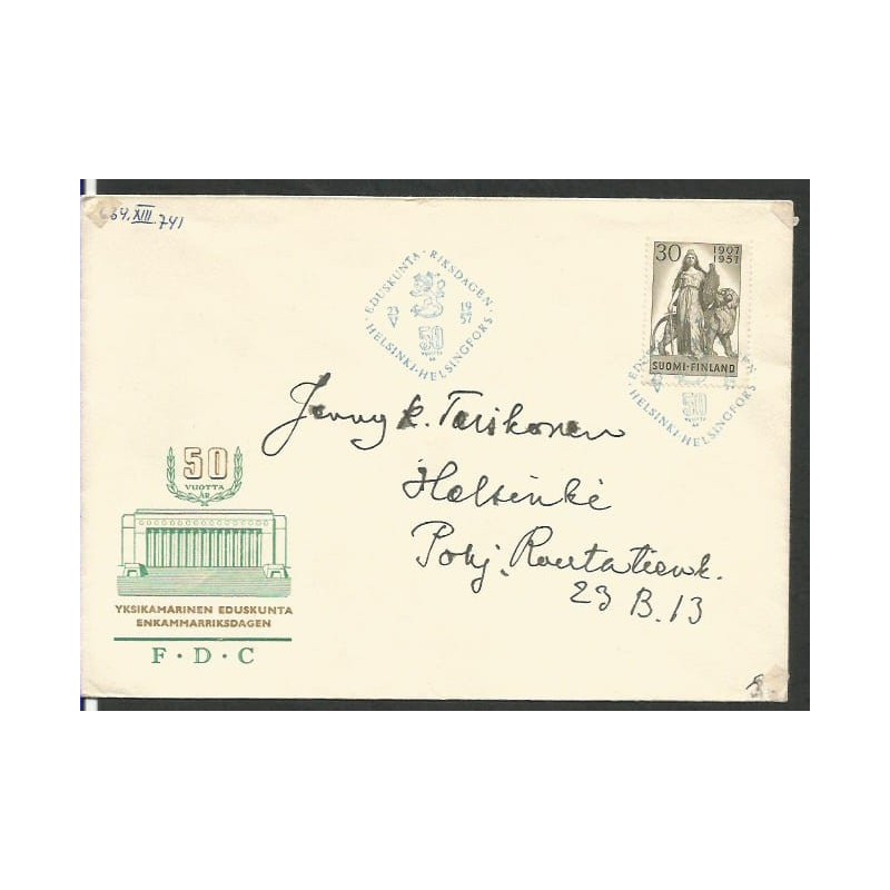 Finlandia 1957, Parlament, prawo. FDC
