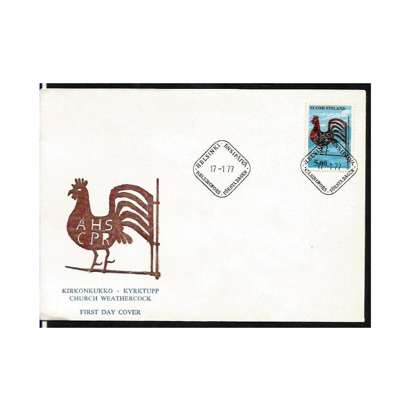 Finlandia 1977, Kogut z dachu kościoła. FDC