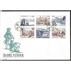 Szwecja 1984, Dawne widoki miast, grafika. FDC