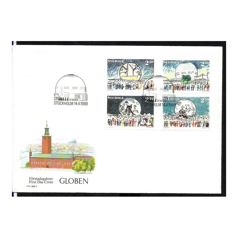 Szwecja 1989, Arena Globe, hokej, tenis. FDC