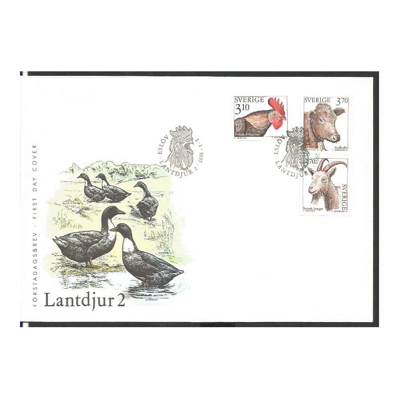 Szwecja 1995, Ptaki i ssaki, krowa, kozica. FDC