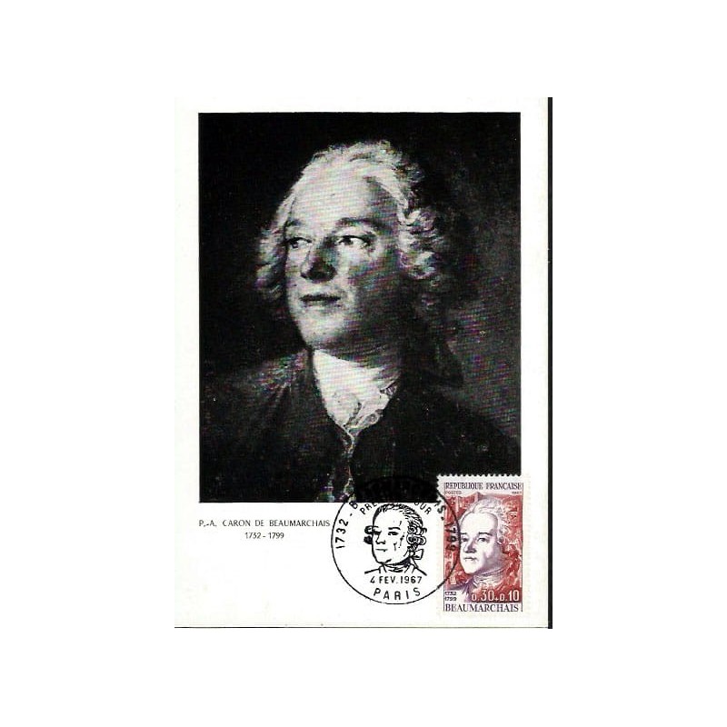 Francja 1967, P. Beaumarchais, muzyka, teatr. Karta maksimum