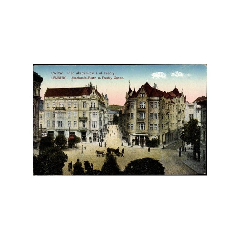 Lwów, plac akademicki i ul. Fredry. Obieg 1917. Poczta polowa