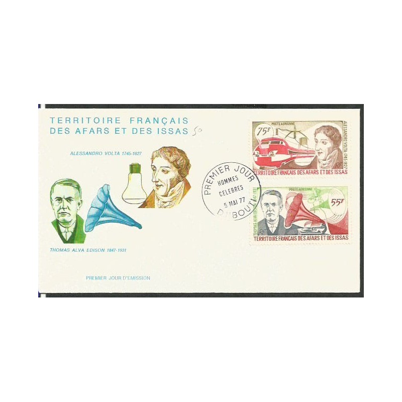 Afars et Issas 1977, Kolej, elektryczność, muzyka. Edison, Volta. FDC