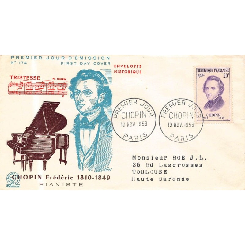 Francja 1956, Muzyka, F. Chopin. FDC