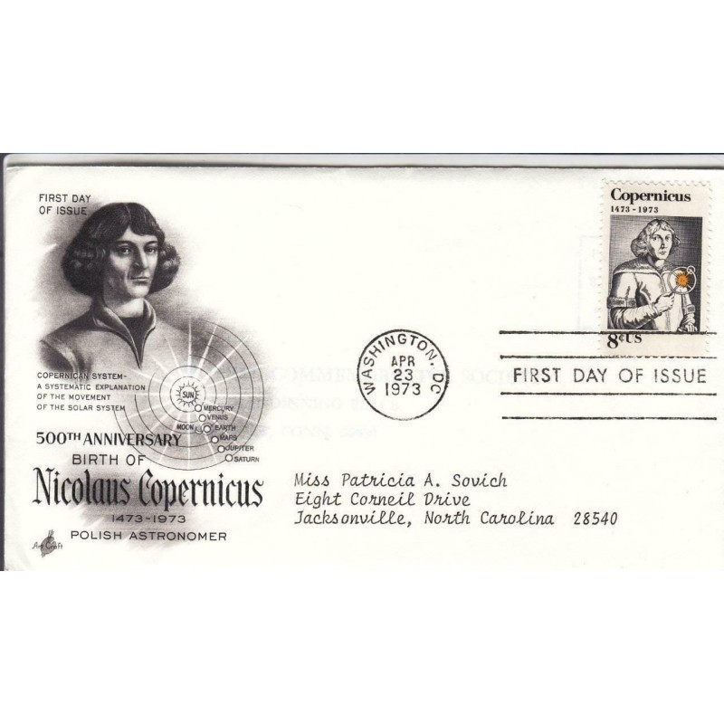 USA 1973, Mikołaj Kopernik, astronomia. FDC