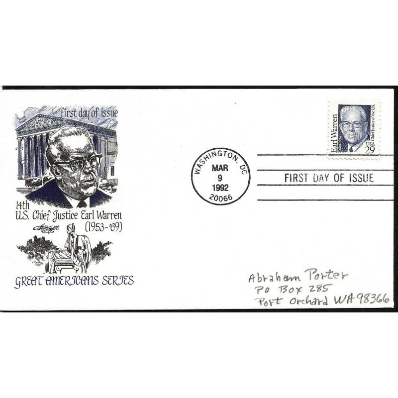USA 1992, Earl Warren. CZ. SŁANIA. FDC