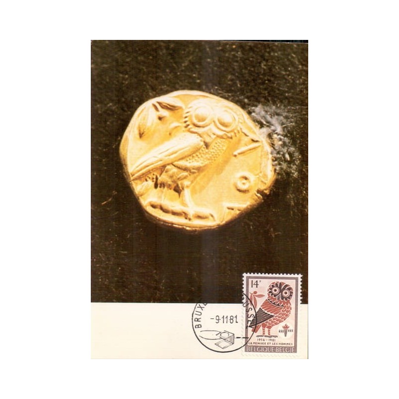 Belgia 1981, Moneta, drachma, sowa. Karta maksimum