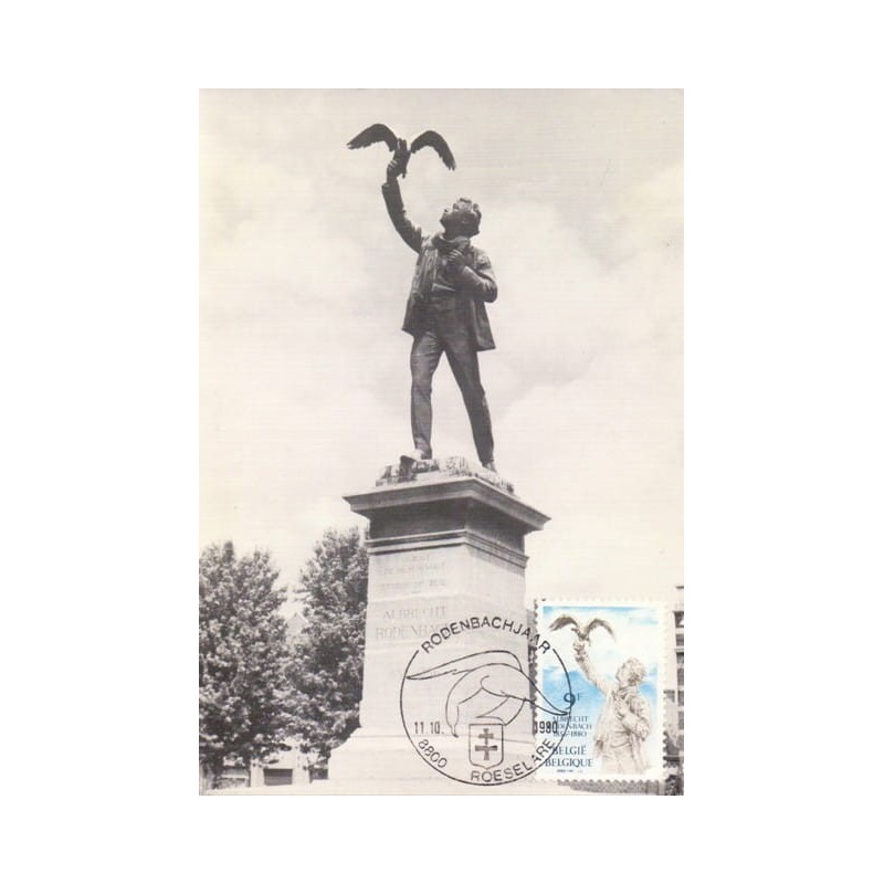 Belgia 1980, Rodenbach, poezja, rzeźba, ptak. Karta maksimum