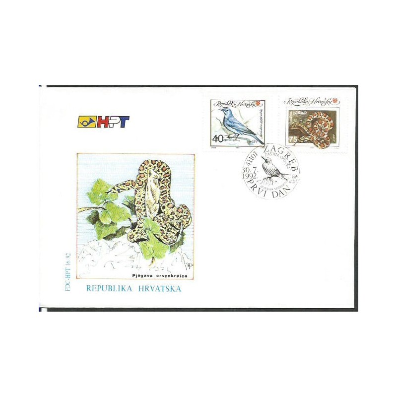 Chorwacja 1992, Fauna, ptaki i płazy. FDC