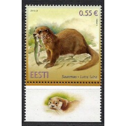 Estonia 2015, Zwierzęta: wydra z rybą, margines **