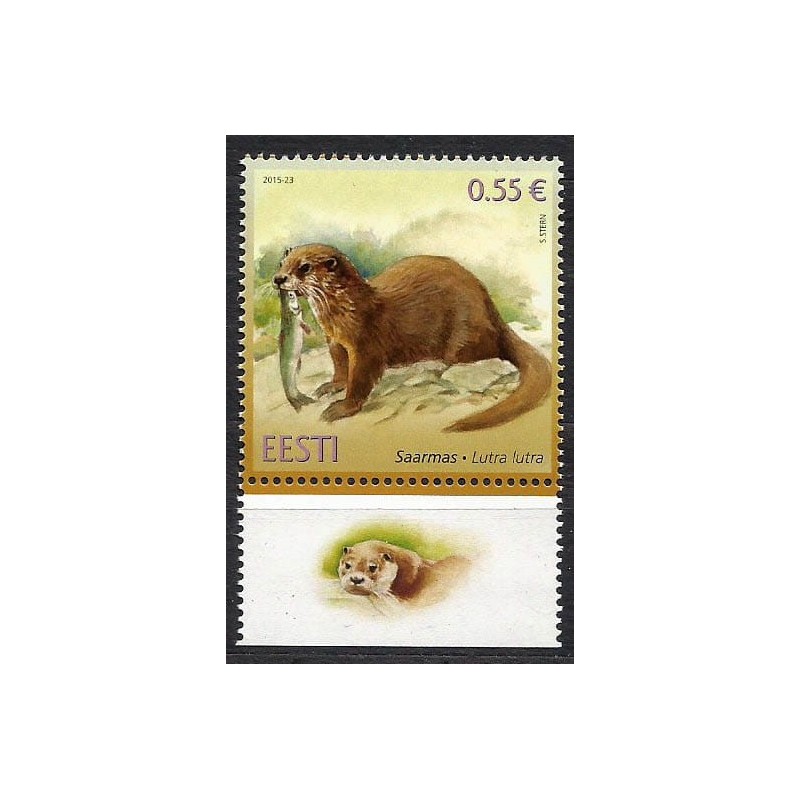 Estonia 2015, Zwierzęta: wydra z rybą, margines **