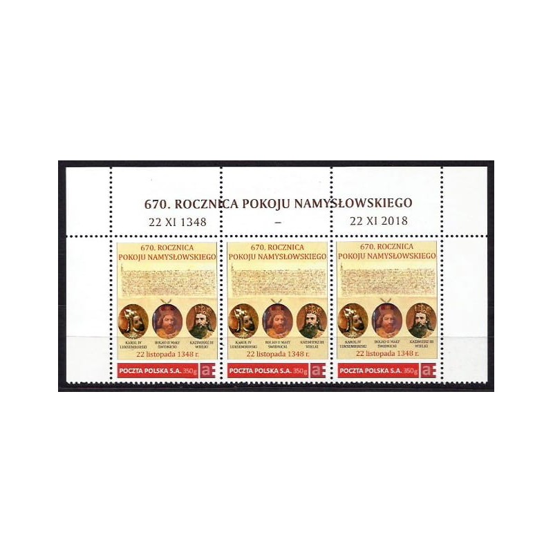 2018 Personalizowany. Namysłów, pokój, cesarz Karol, król Kazimierz Wielki, książę Bolko Świdnicki, Świdnica. Pasek