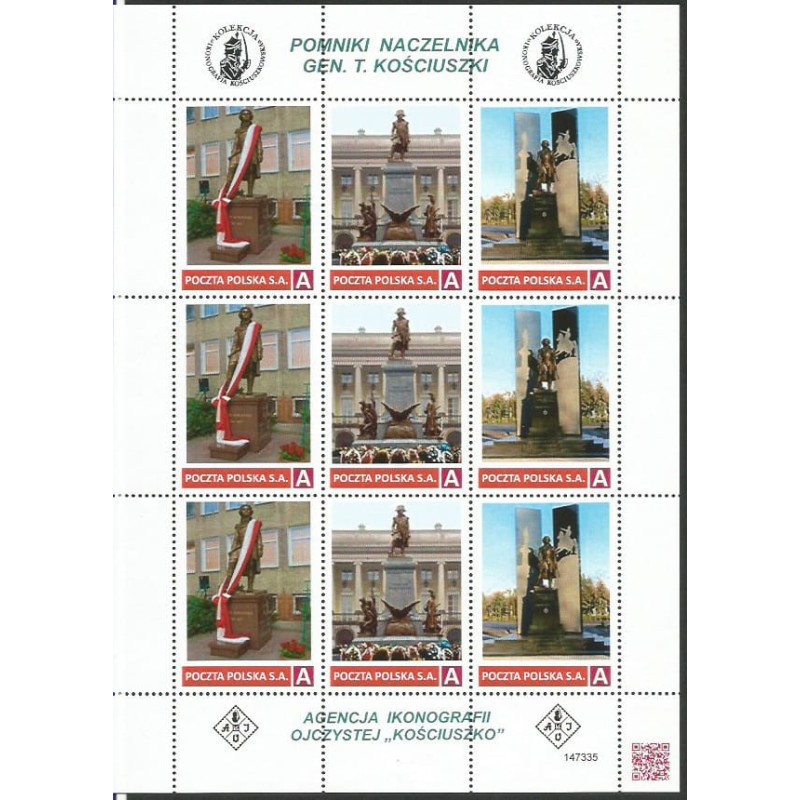 2021 Personalizowany. Tadeusz Kościuszko, pomniki. Arkusz