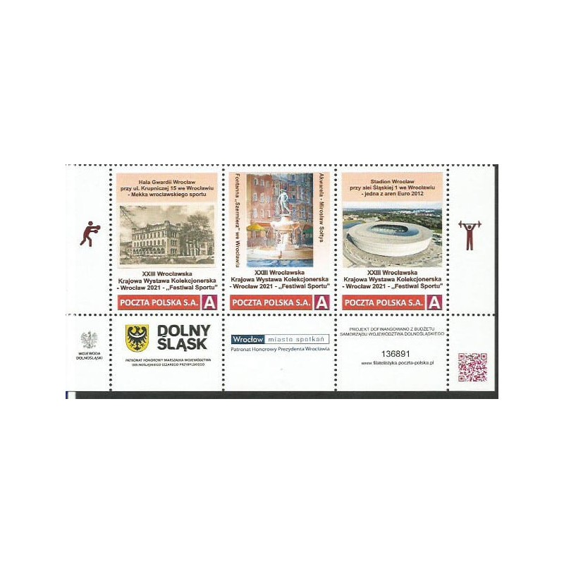 2021 Personalizowany. Wrocław, sport, piłka nożna, stadion, fontanna. Pasek z marginesem