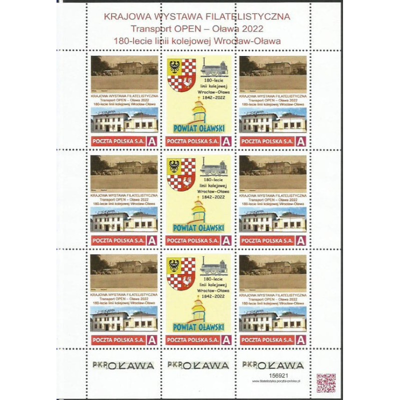 2022 Personalizowany. Kolej, dworzec Oława, linia Oława-Wrocław, KWF. Arkusz