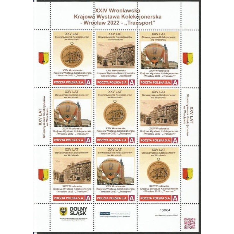 2022 Personalizowany. Wrocław, Transport. Tramwaj, Kościuszko, balon, Kraków. Arkusz