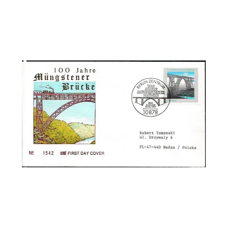 Niemcy 1997, Kolej, kolejnictwo, most. FDC Berlin