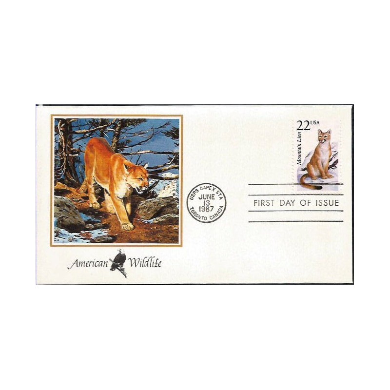 USA 1987, Fauna: lew górski. FDC