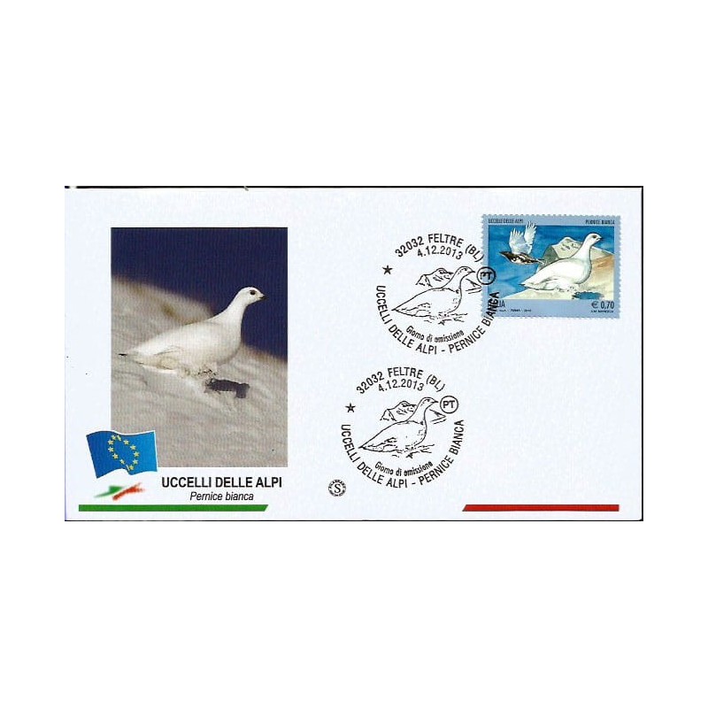 Włochy 2013, Ptaki: pardwa biała. FDC