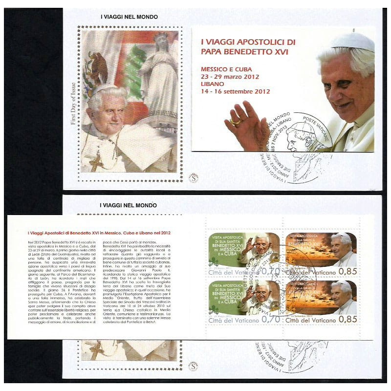Watykan 2013, Papież Benedykt XVI, pielgrzymki. FDC z zeszycikiem.