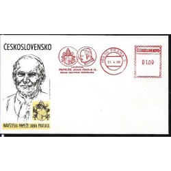 Czechosłowacja 1990, Papież Jan Paweł II, pielgrzymka. Frankatura mechaniczna Praga