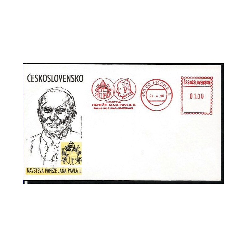 Czechosłowacja 1990, Papież Jan Paweł II, pielgrzymka. Frankatura mechaniczna Praga