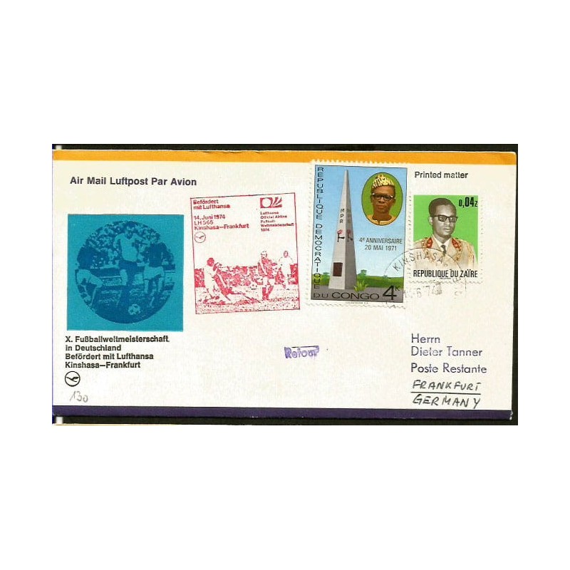 Kongo 1974, Piłka nożna, przelot kadry na MŚ w RFN. Lot