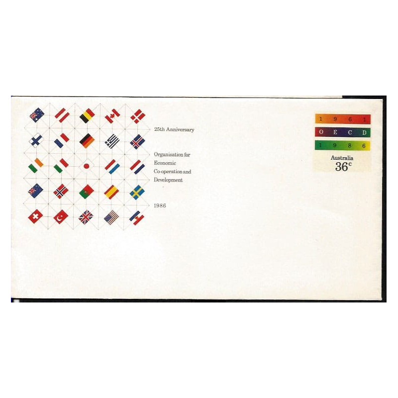 Australia 1986, Organizacja OECD, flagi. FDC