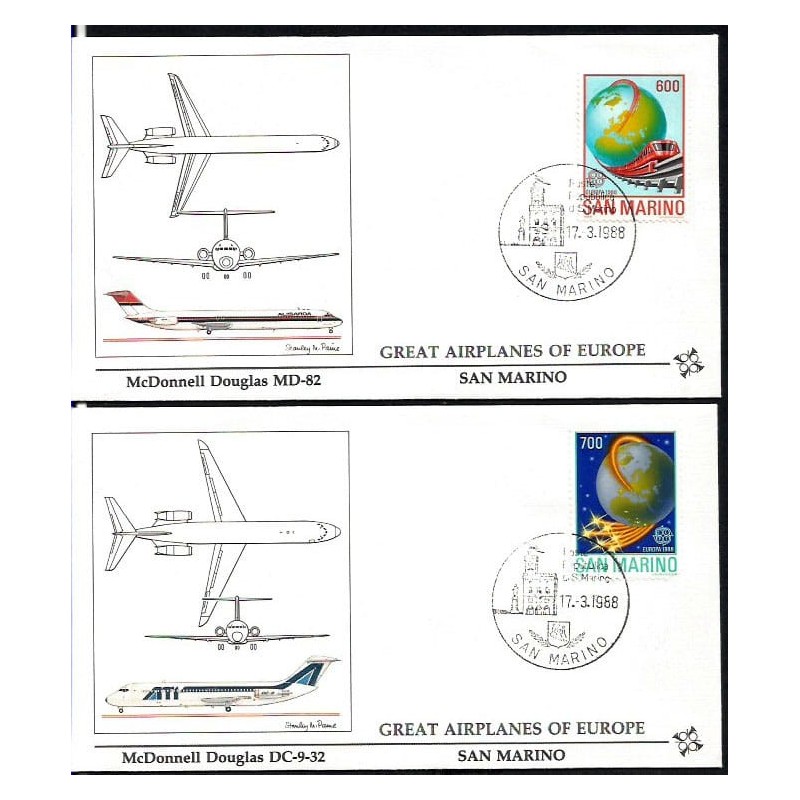 San Marino 1988, EUROPA CEPT: transport, lotnictwo, kolej. FDC