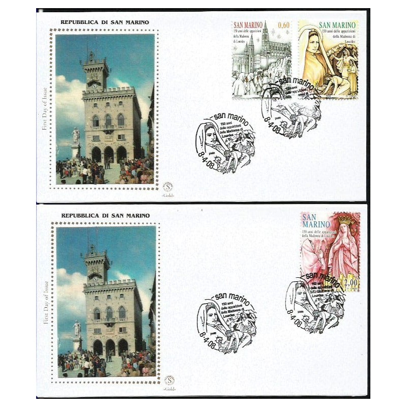 San Marino 2008, Lourdes, sanktuarium, Matka Boska. FDC